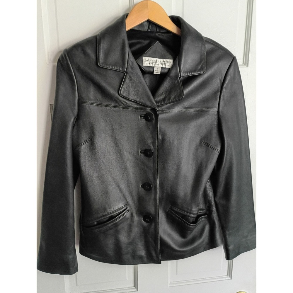 Valerie Stevens Black New Zealand Lambskin Leather Blazer Jacket Womens Small